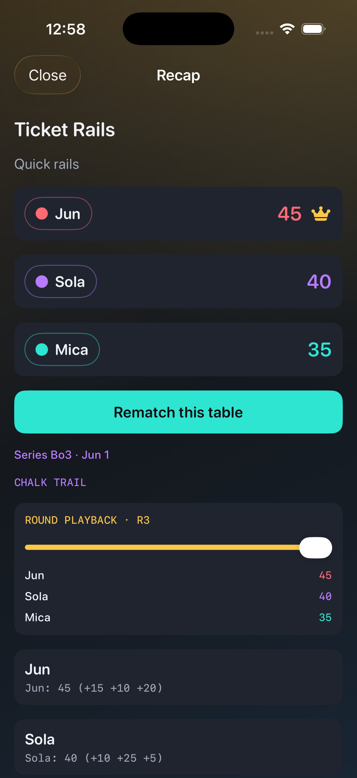 Match recap with round playback